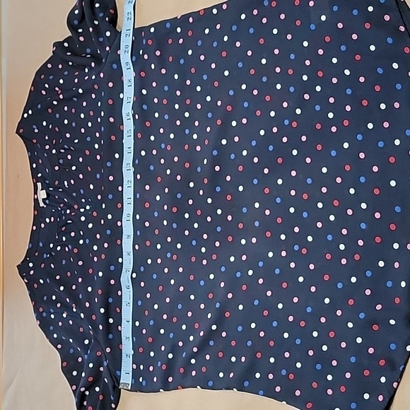 Talbots, Size S Navy Blue with Red, Pink, White and Blue Polkadot Blouse - Picture 6 of 12